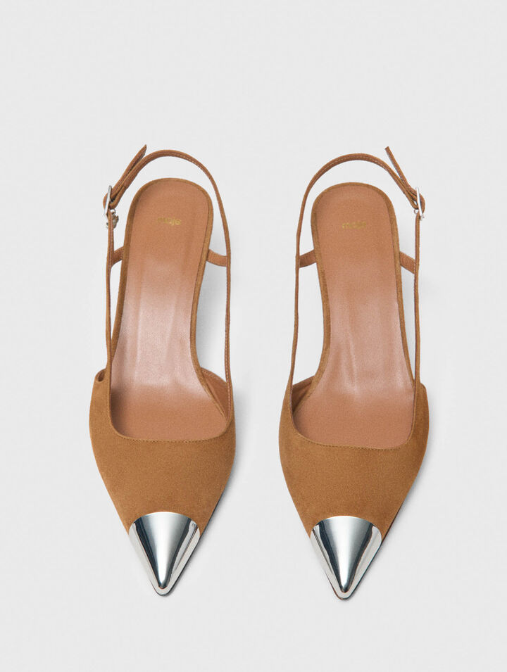 Escarpins su&egrave;de &agrave; bout m&eacute;tallique