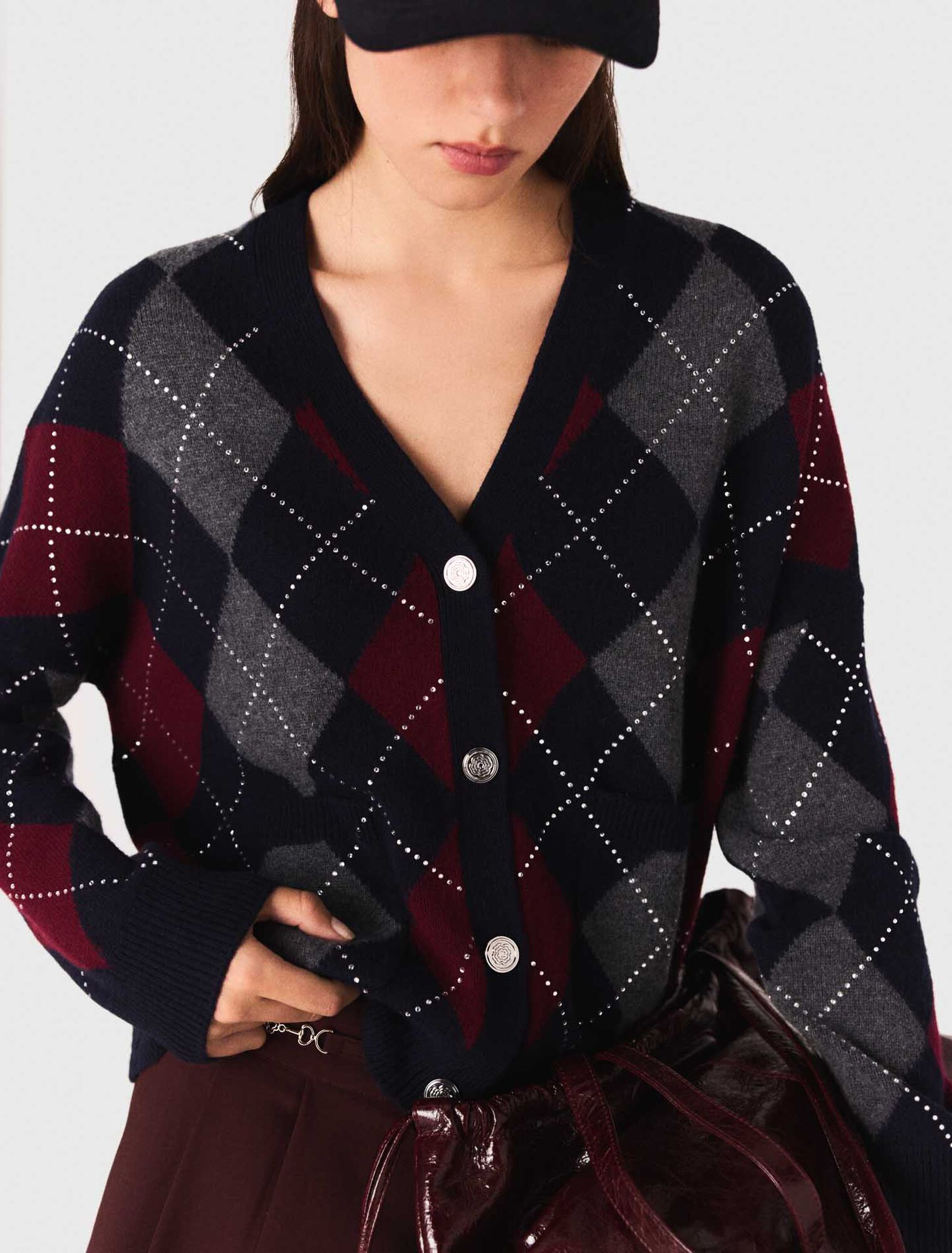 Cardigan court à motif argyle