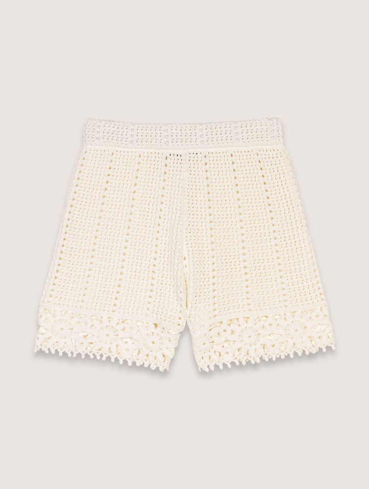 Maje Womens Crochet-knit Cotton Shorts Blanc In Blanc
