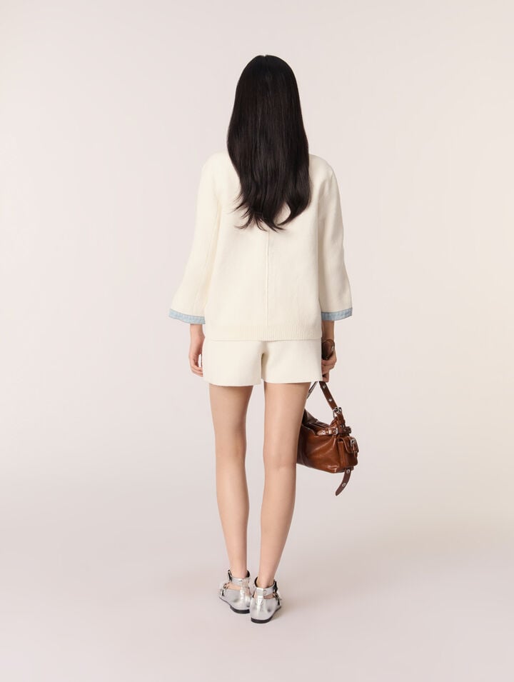 Cardigan long à détails denim