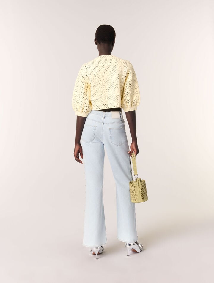 Cardigan court en crochet strassé