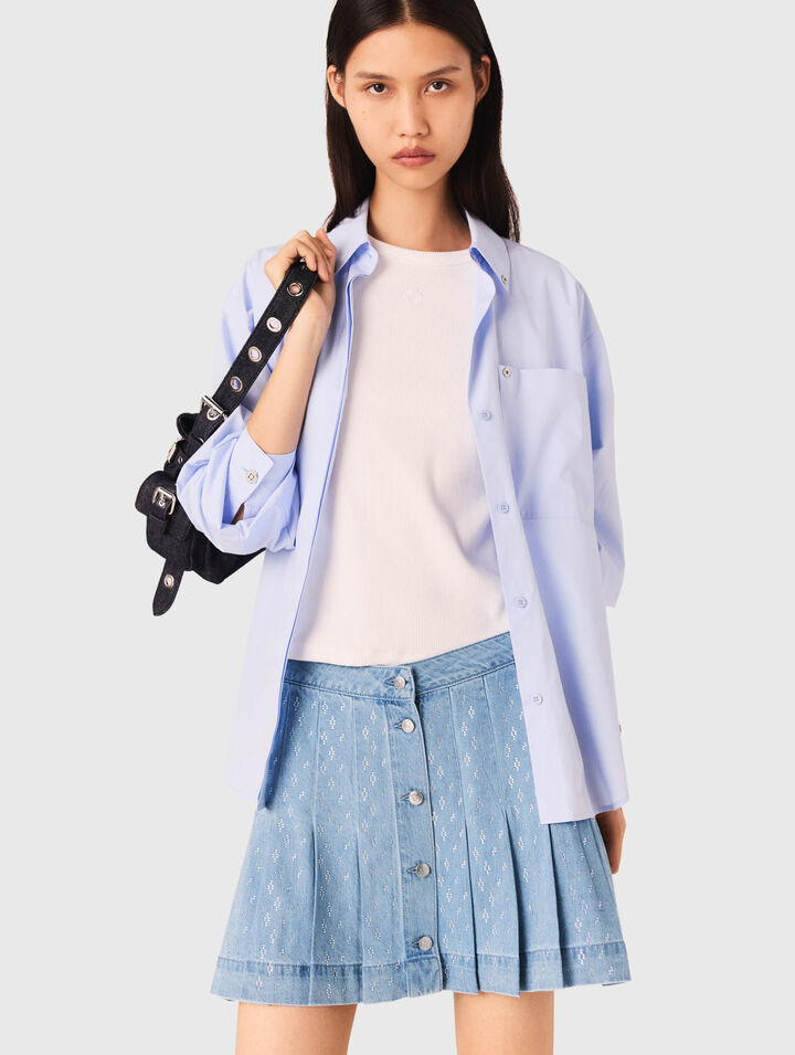Jupe plissée en denim strassée