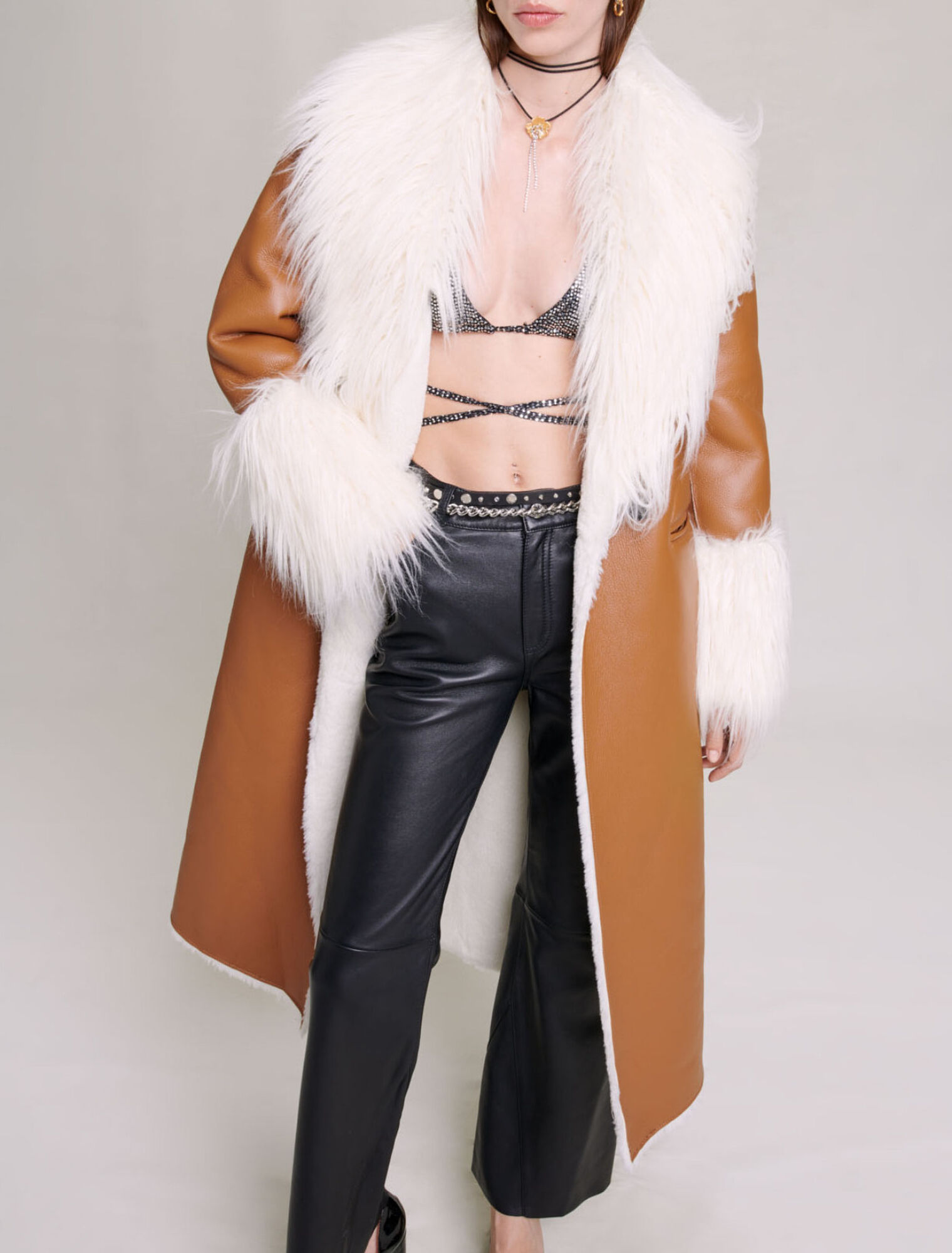 Manteau long fausse fourrure