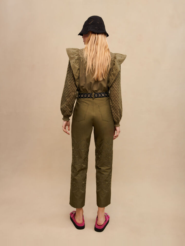 Pantalon en coton brodé