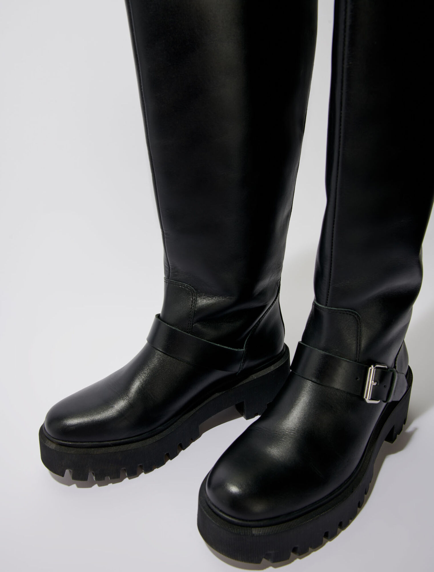 Bottes biker en cuir lisse