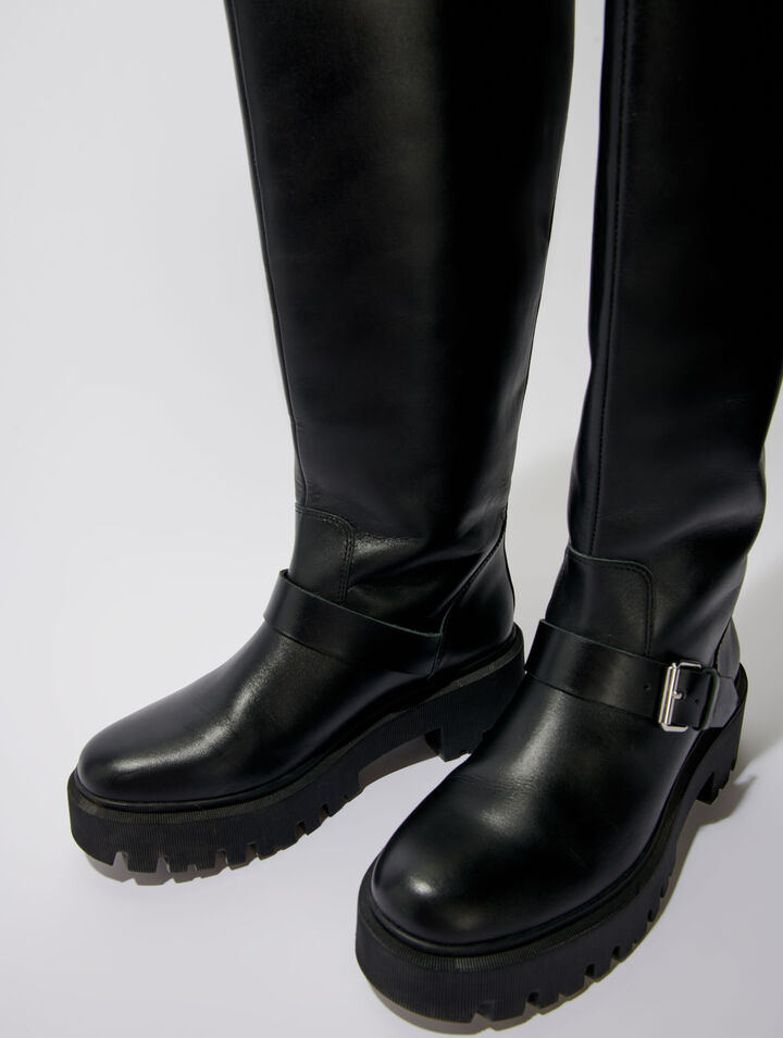 Bottes biker en cuir lisse