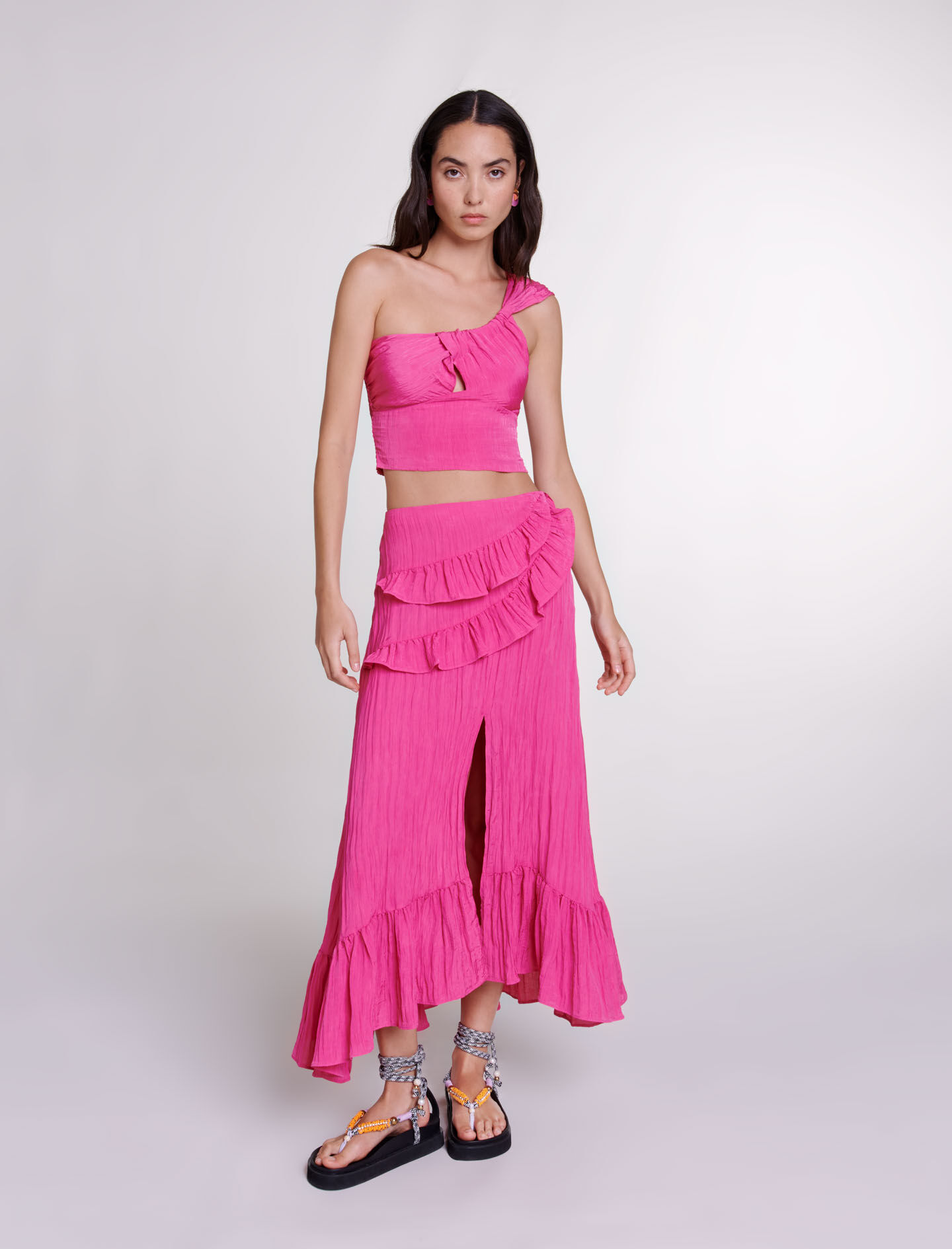 Jupe longue satinee effet froissee Jupes Shorts Maje