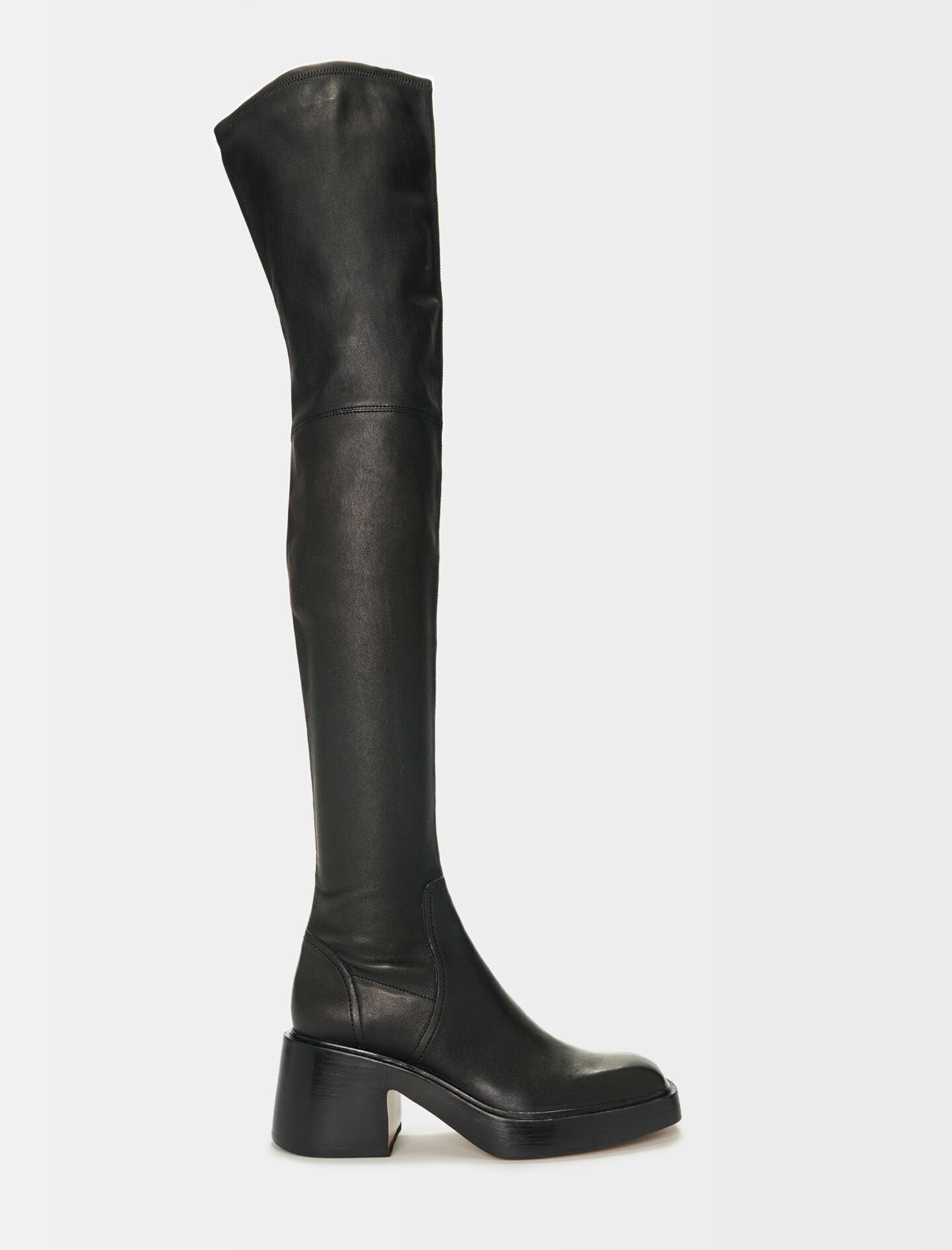 Cuissardes a talons en cuir noir