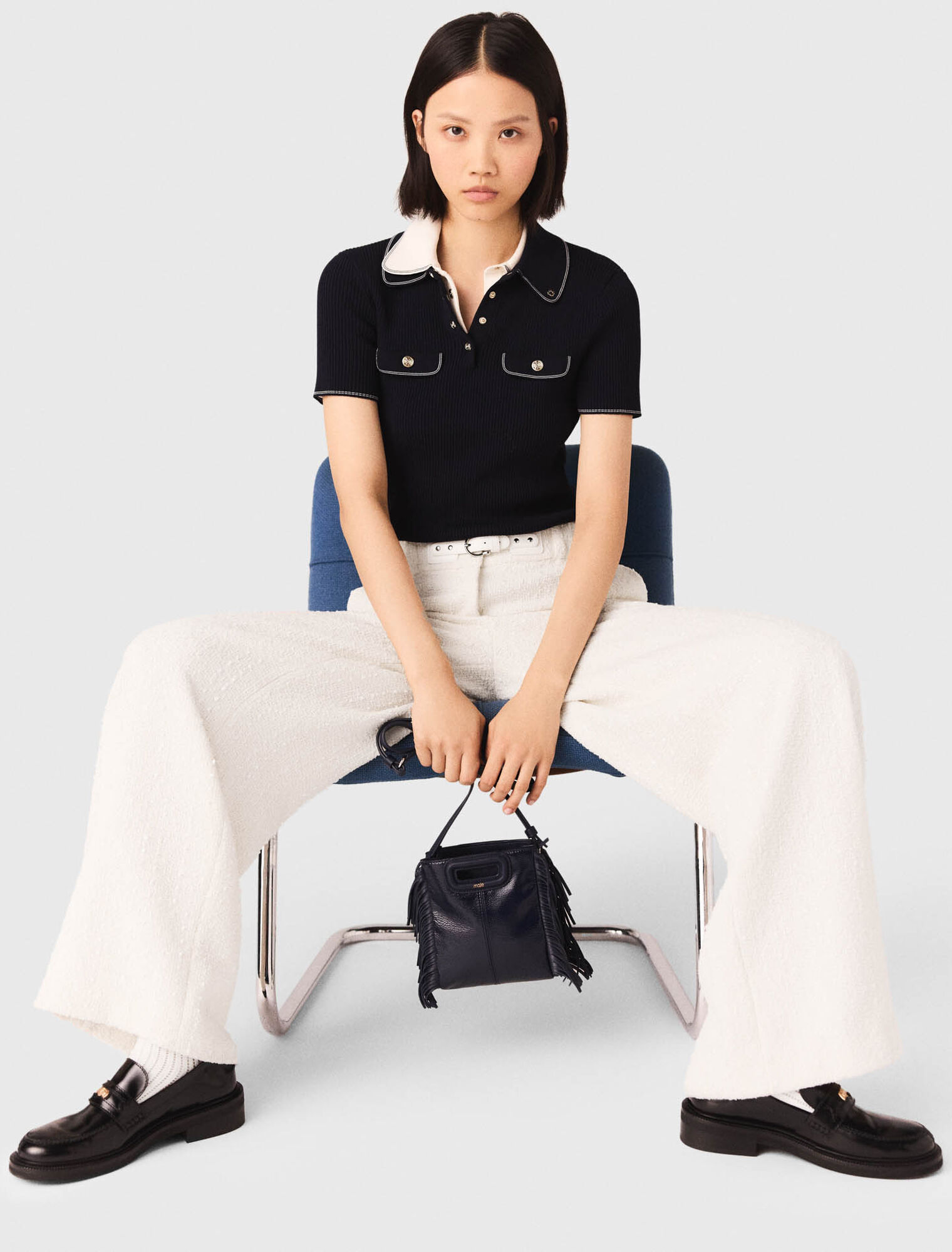 Pantalon large en tweed