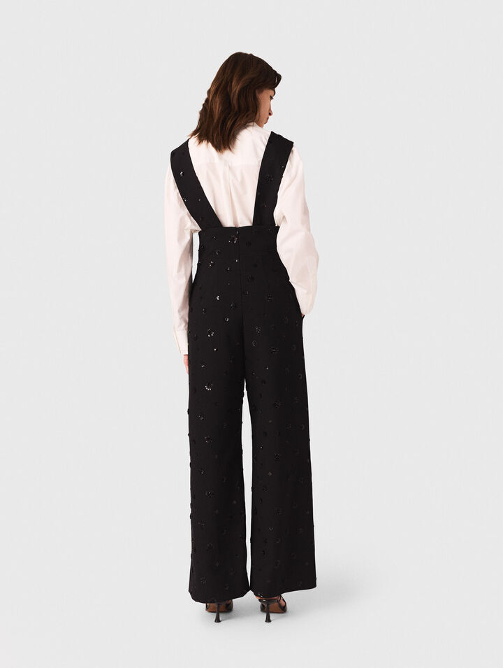 Pantalon à bretelles brodé