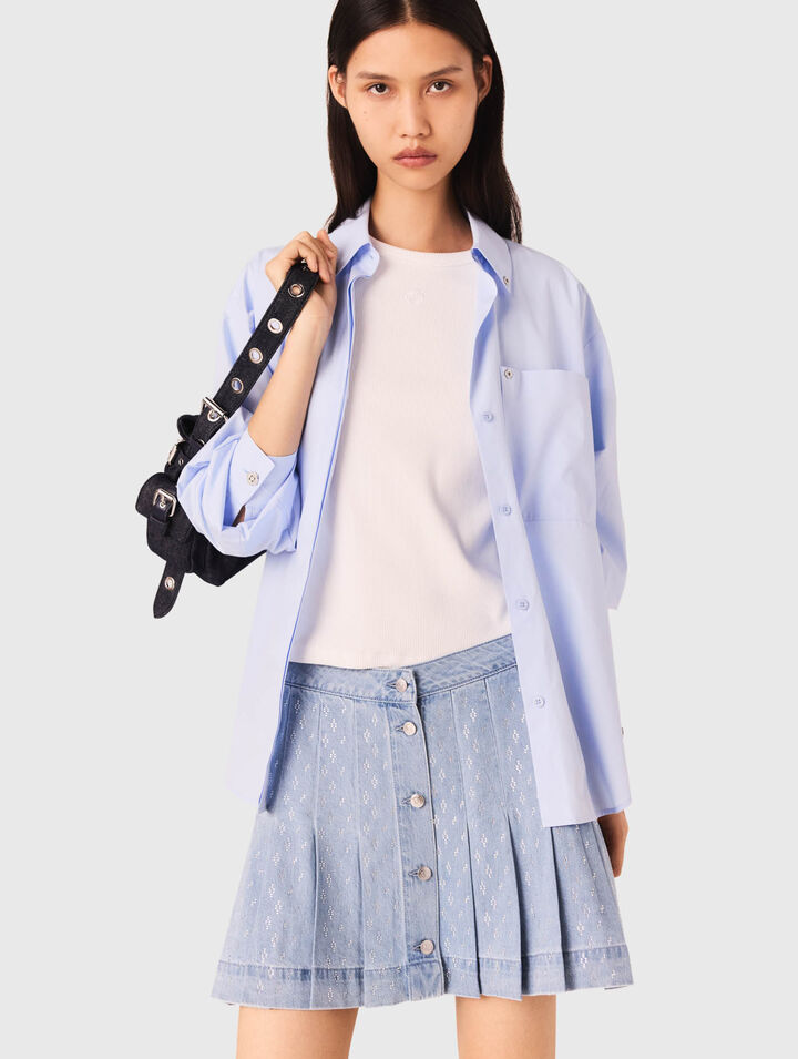 Jupe plissée en denim strassée
