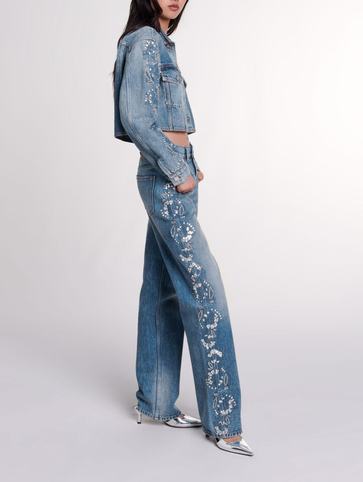 Blouson en denim brod&eacute; 