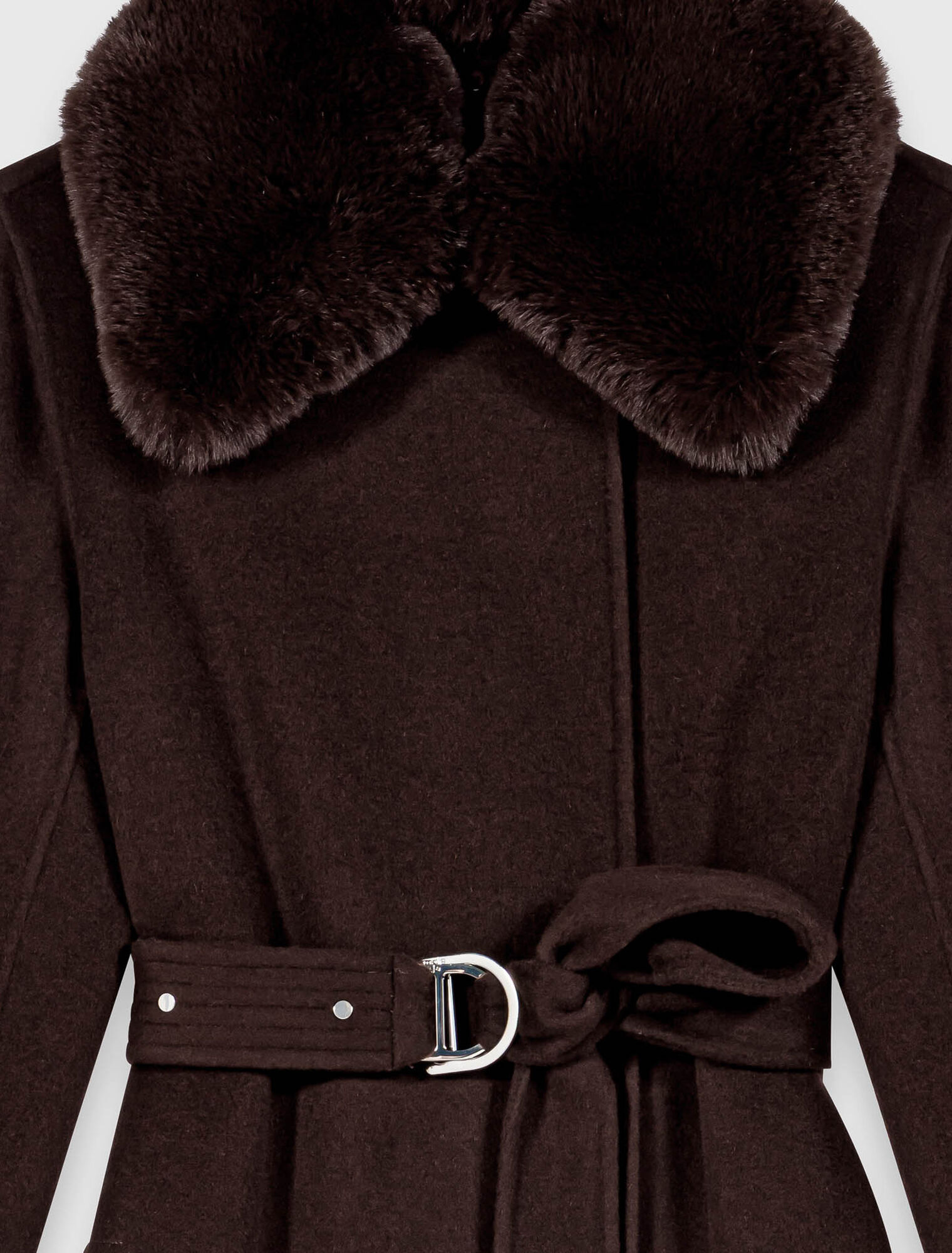 Manteau long et col fausse fourrure
