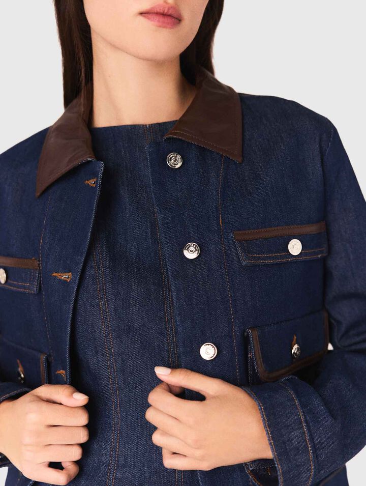 Veste en denim et col en faux cuir