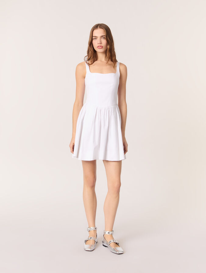 Robe Midi En Coton Brodée - Blanc - Maje