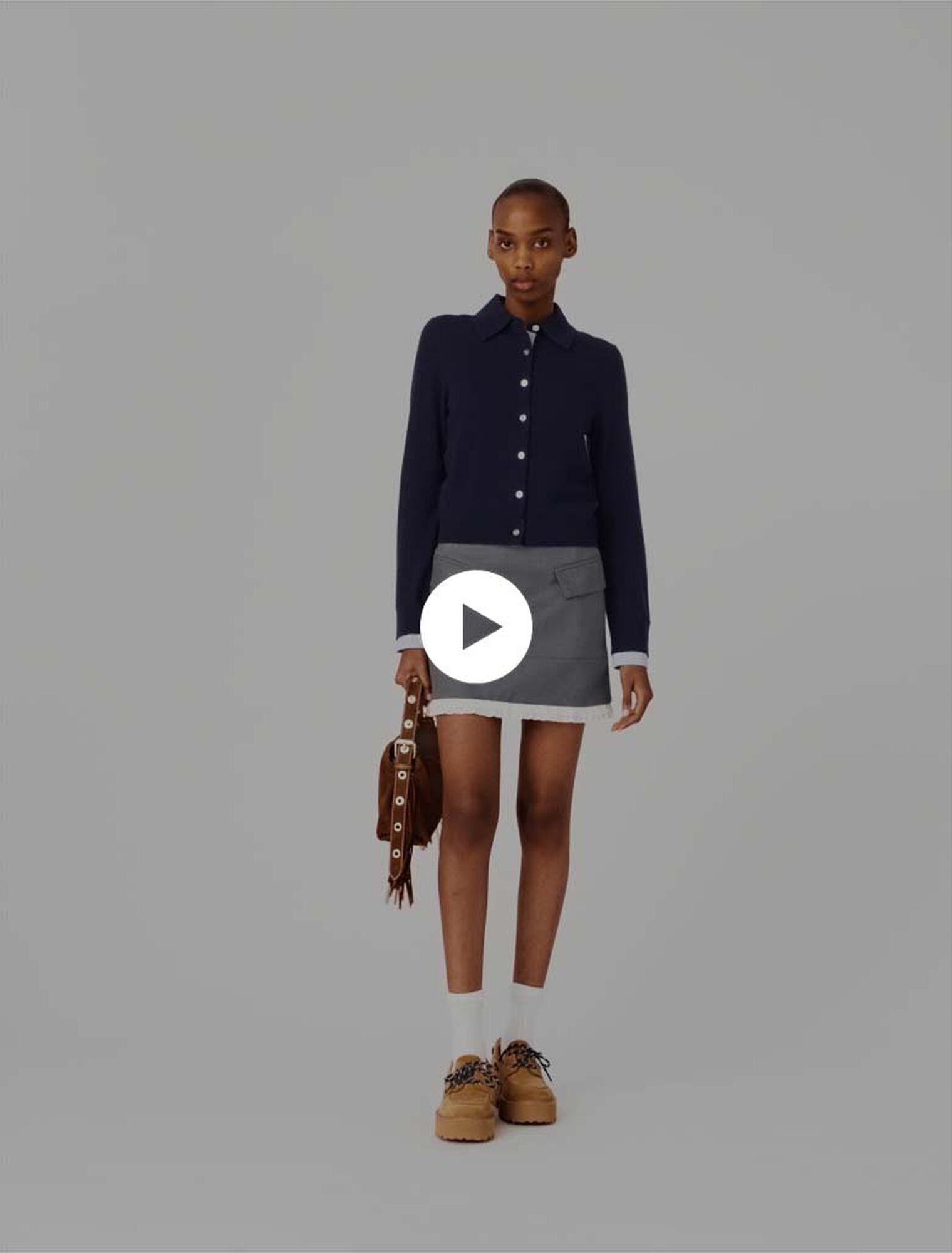 Jupe trap&egrave;ze et bande en popeline