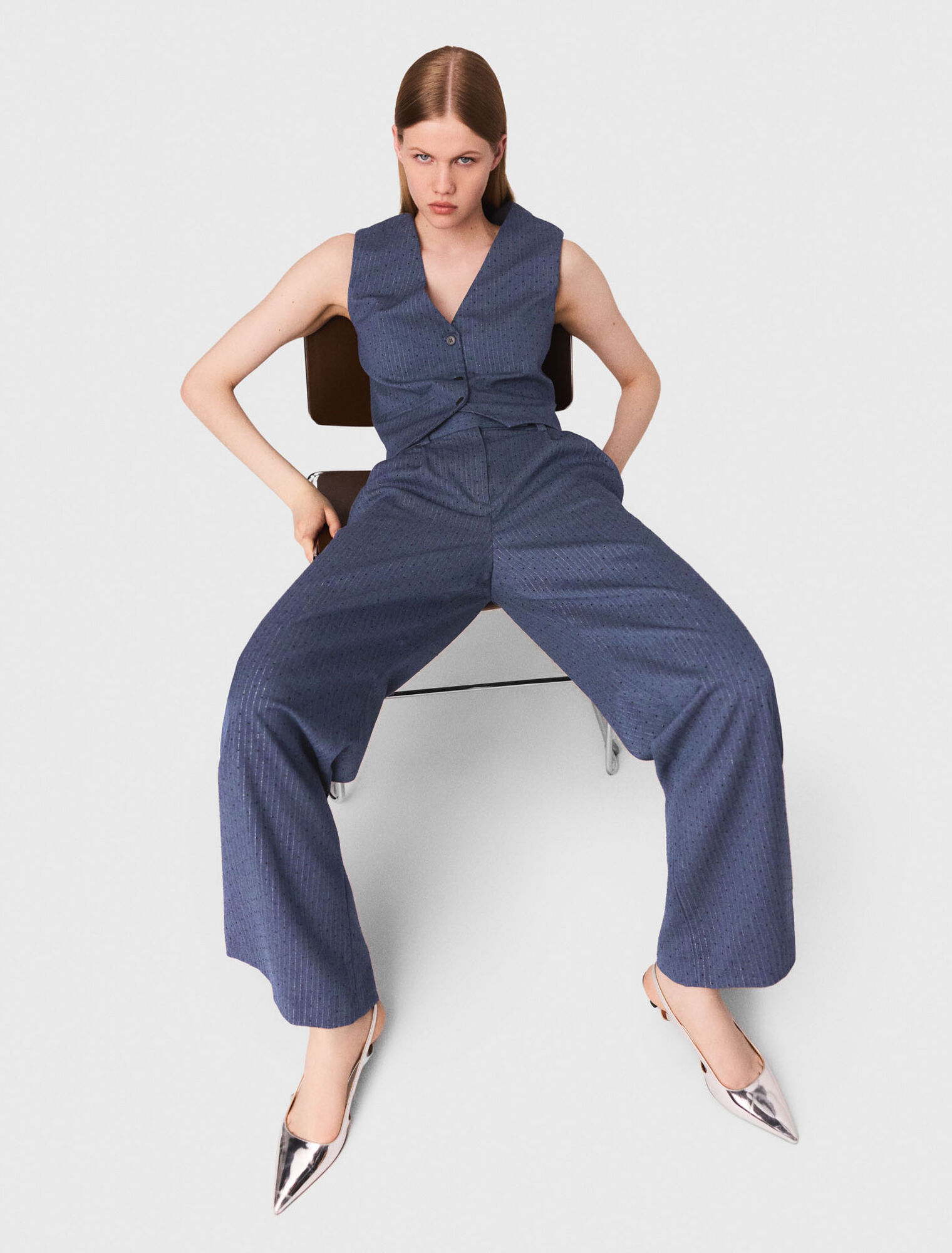 Pantalon tailleur à strass