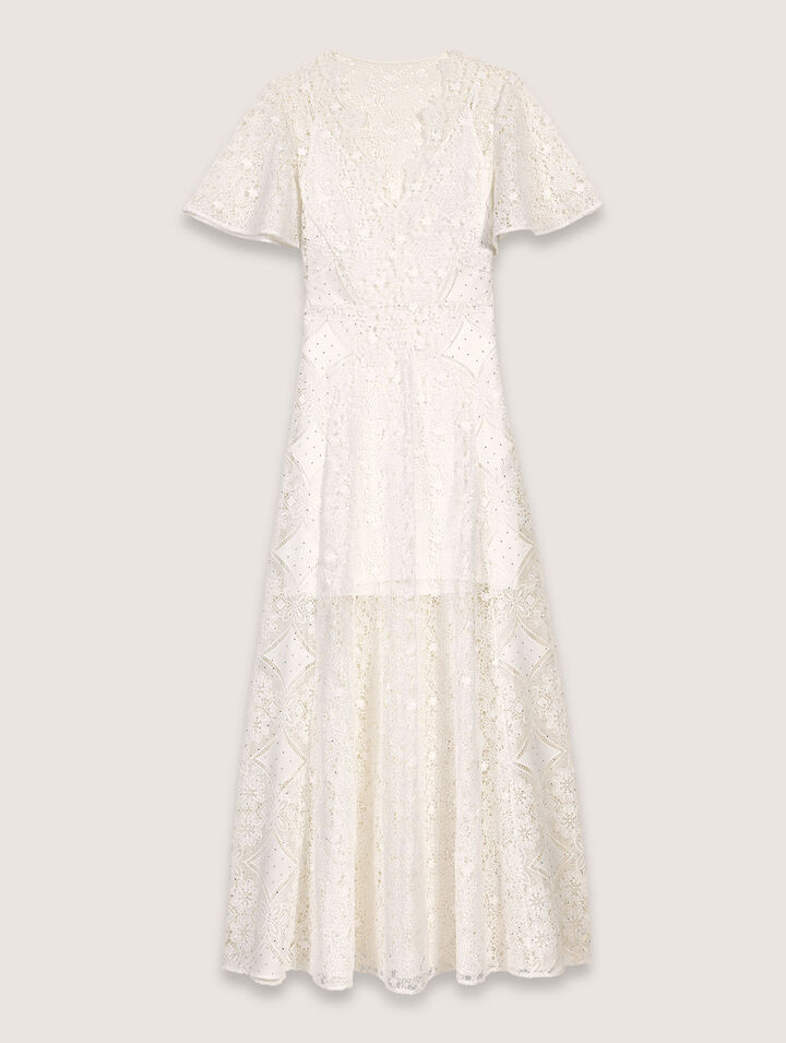 Robe longue en guipure à fleurs