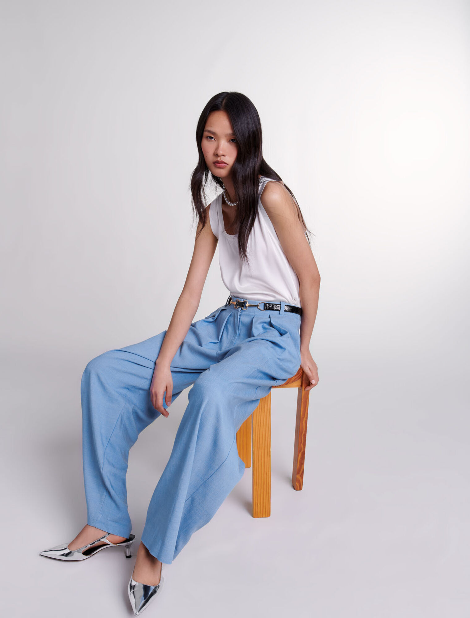 Pantalon de tailleur large à plis 