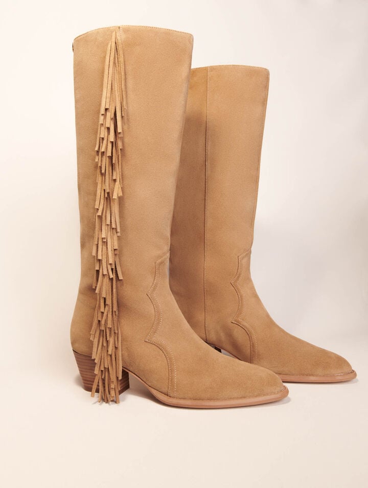 Bottes western en suède à franges