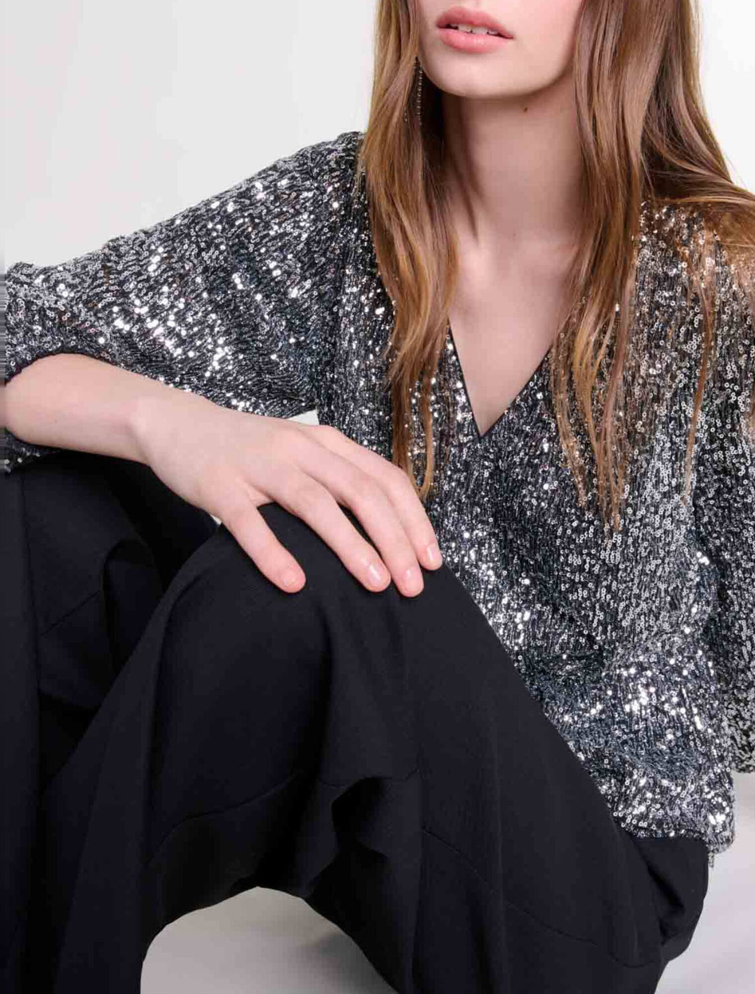 Top smock&eacute; &agrave; sequins