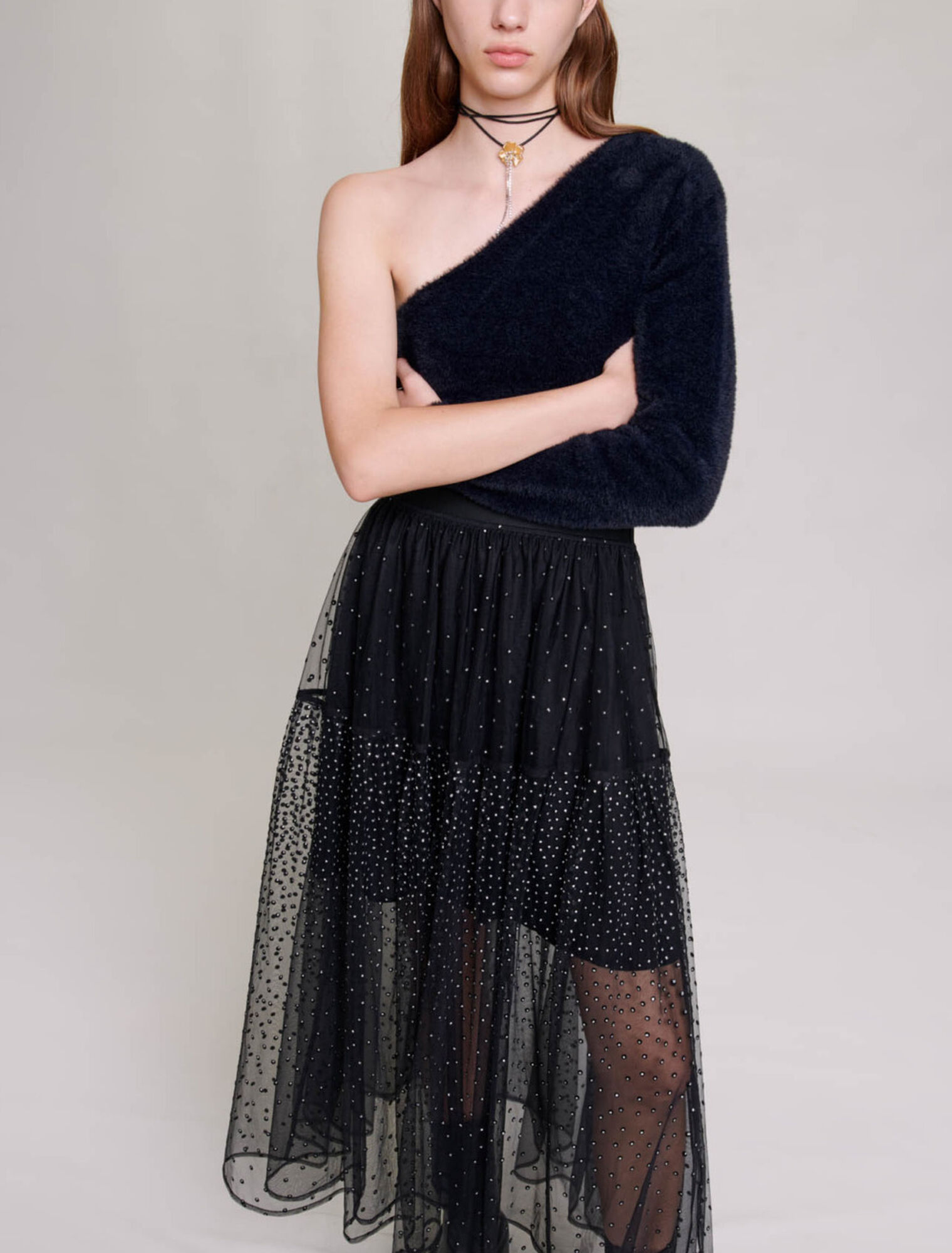 Jupe longue en tulle à pois glitter
