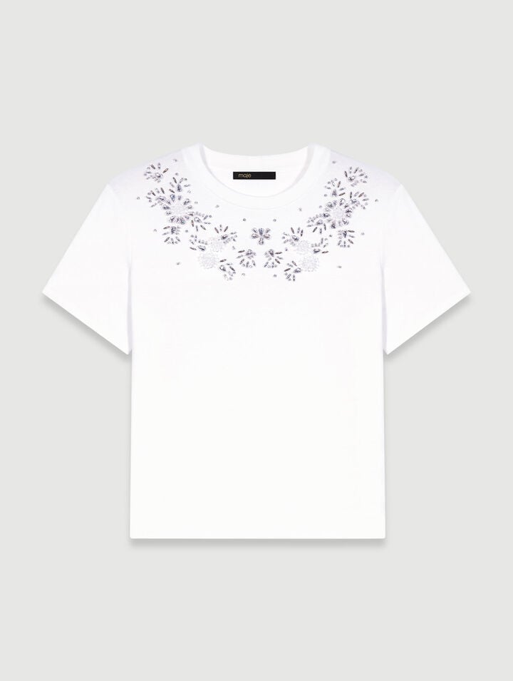Tee-shirt Orné De Strass - Blanc - Maje