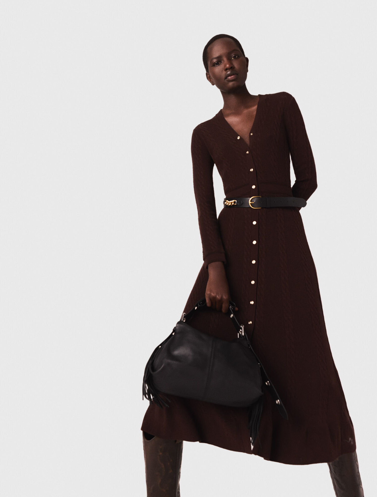 Robe longue en maille avec boutons