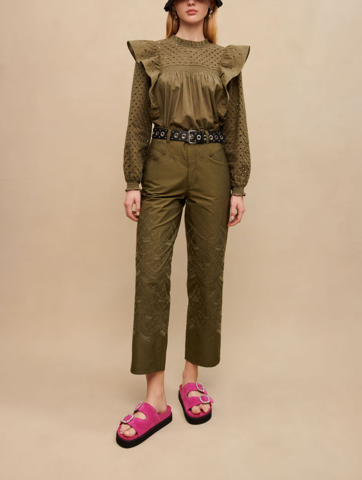 Pantalon en coton brodé