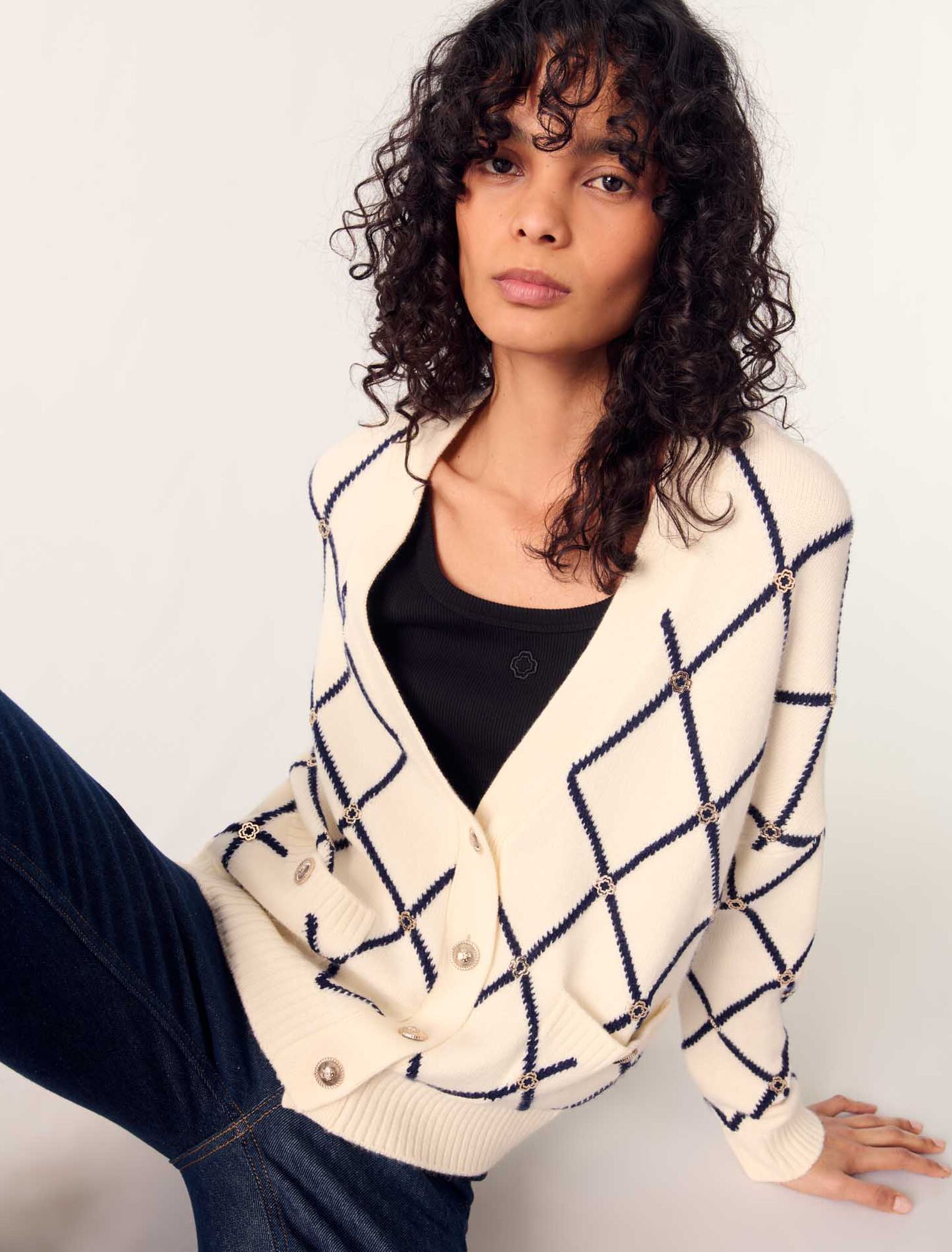 Cardigan en maille à motif losange