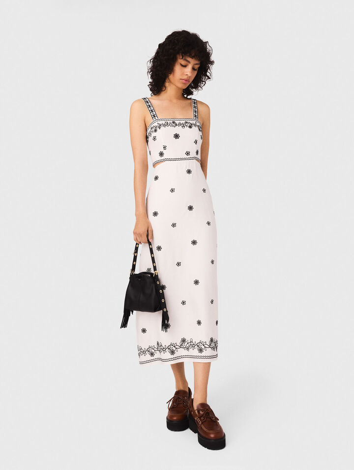Robe longue brodée avec cut-out