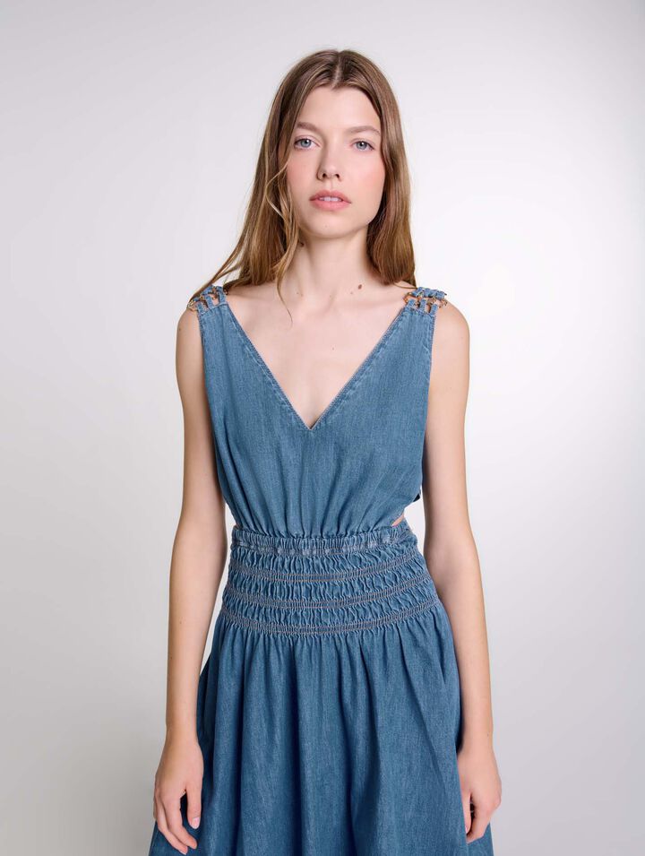 Robe longue ajourée en denim