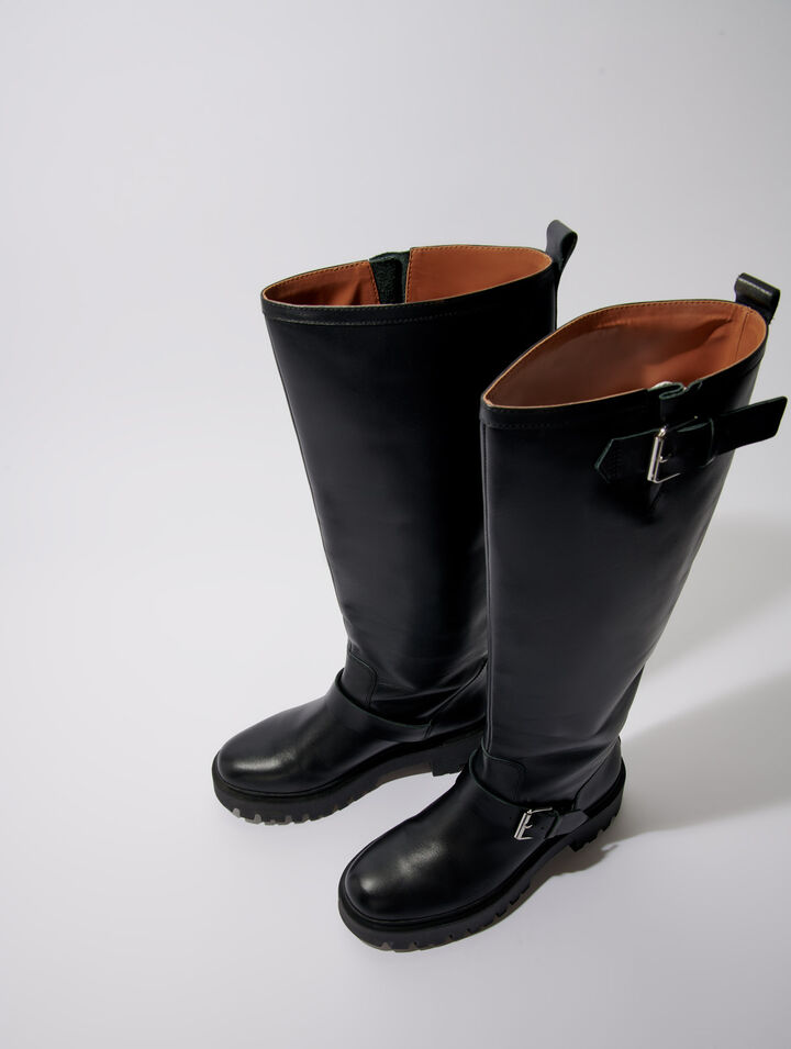Bottes biker en cuir lisse