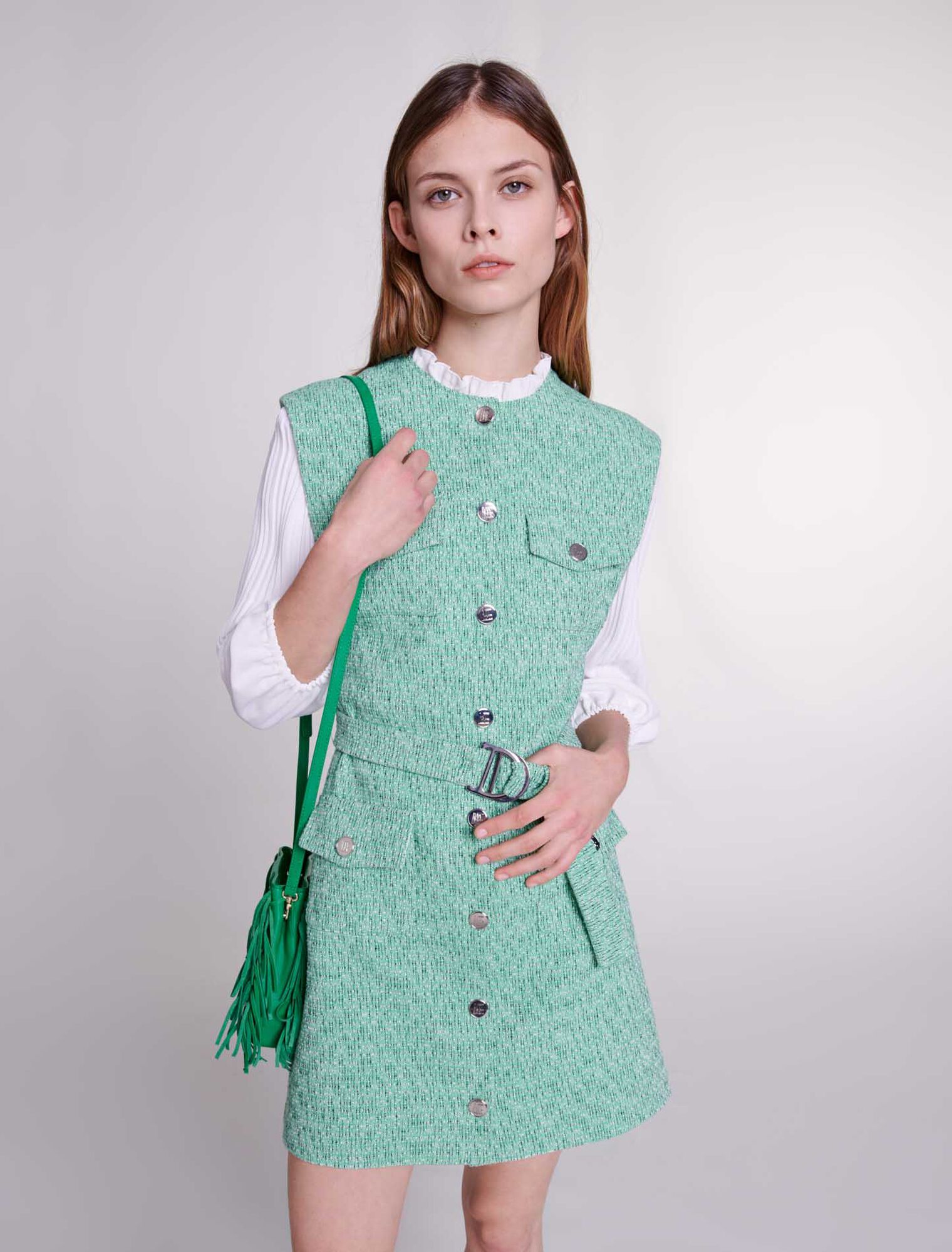 Robe bimatière en tweed