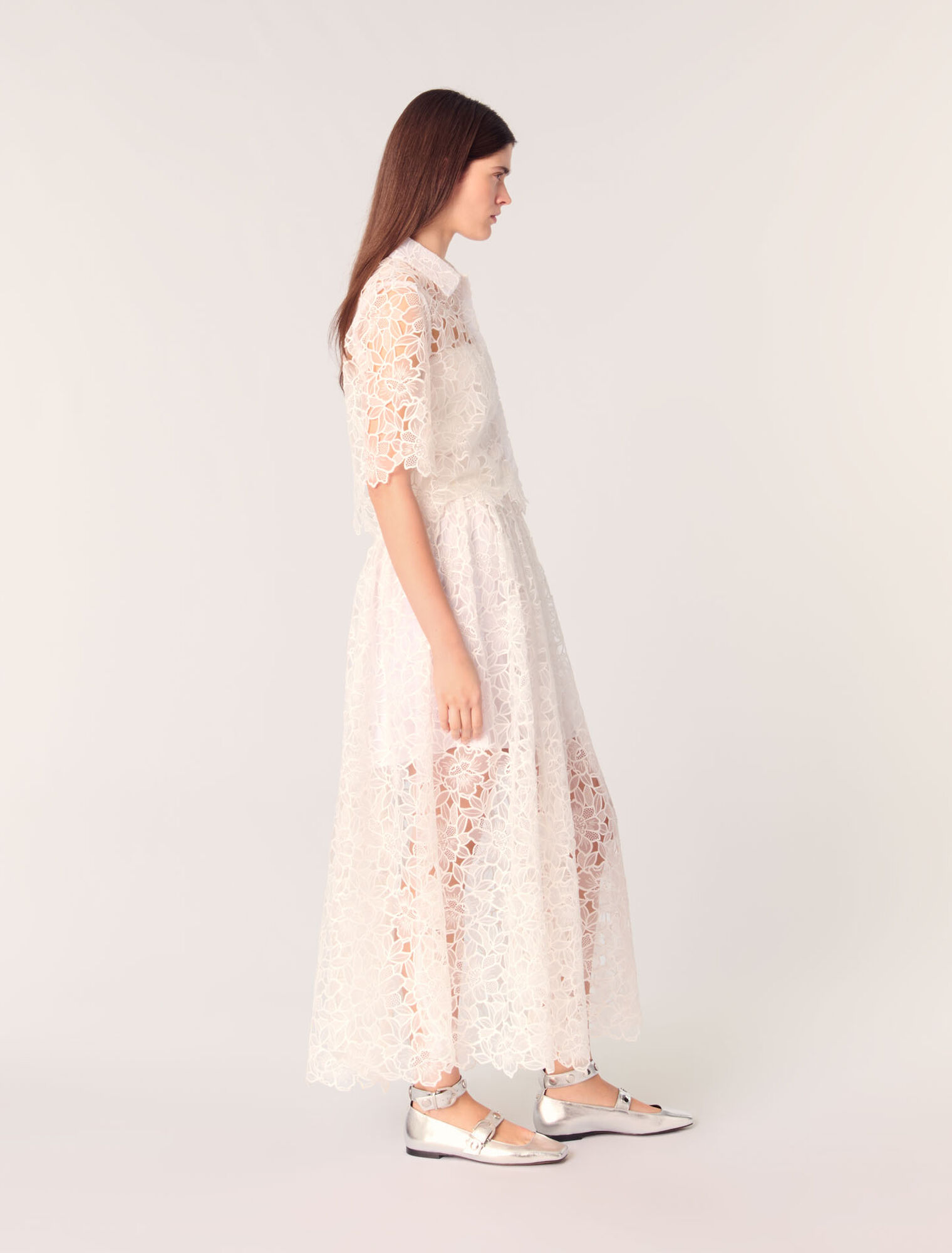 Chemise courte en guipure à fleurs