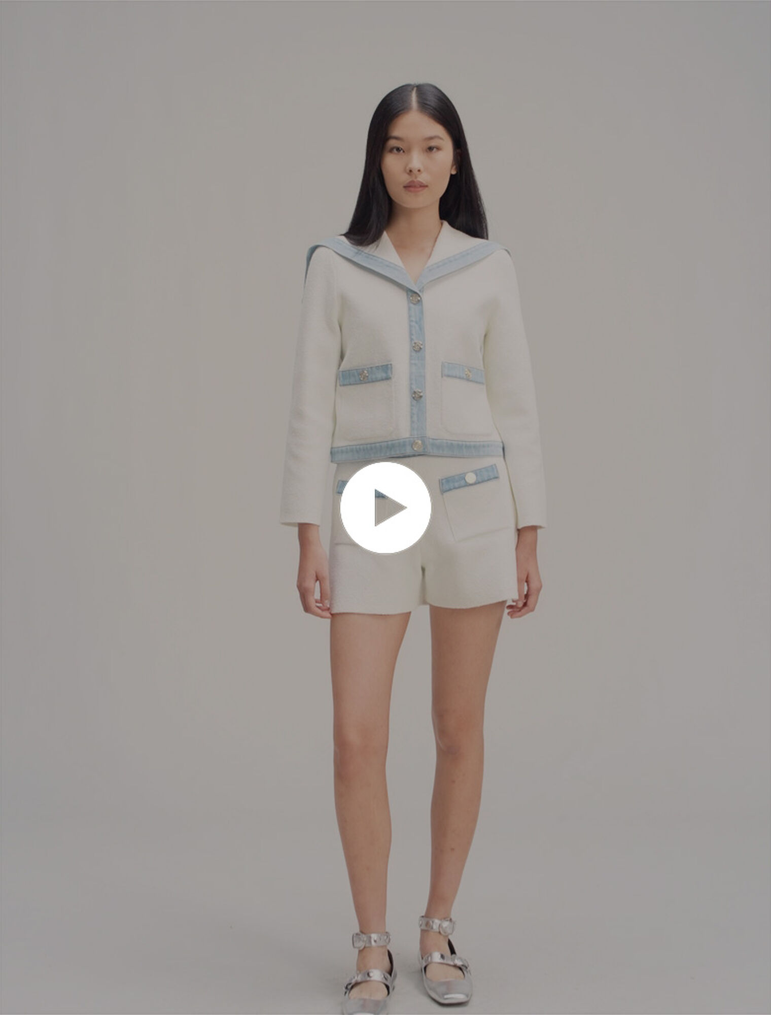 Cardigan col marin à détails denim