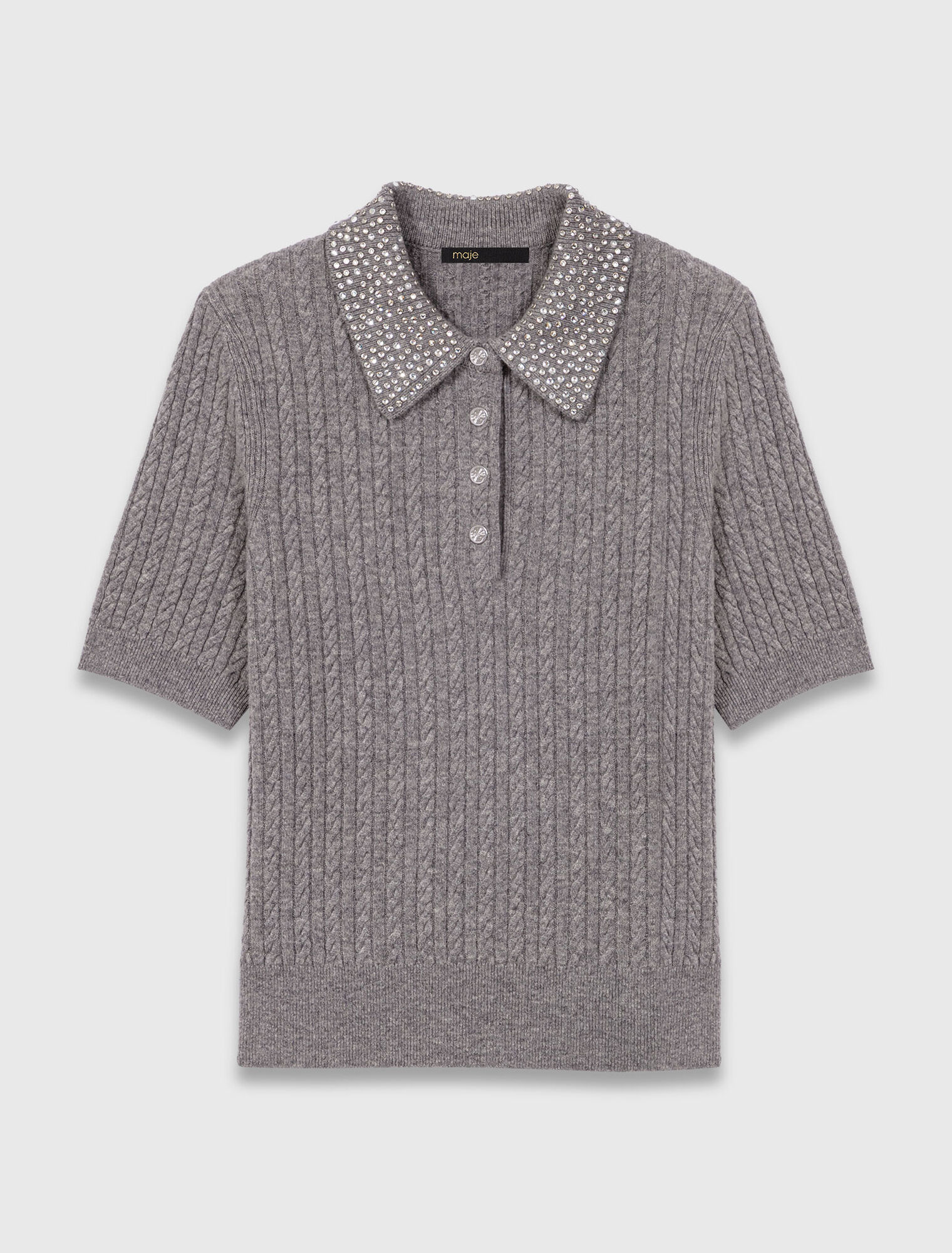 Polo en laine avec col strassé