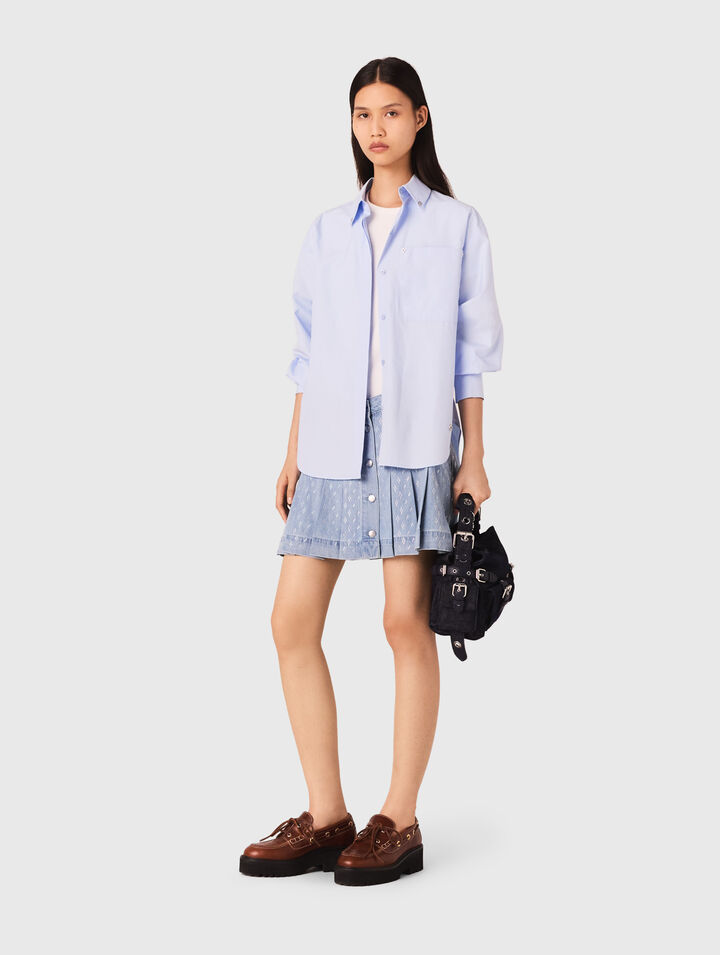 Jupe plissée en denim strassée