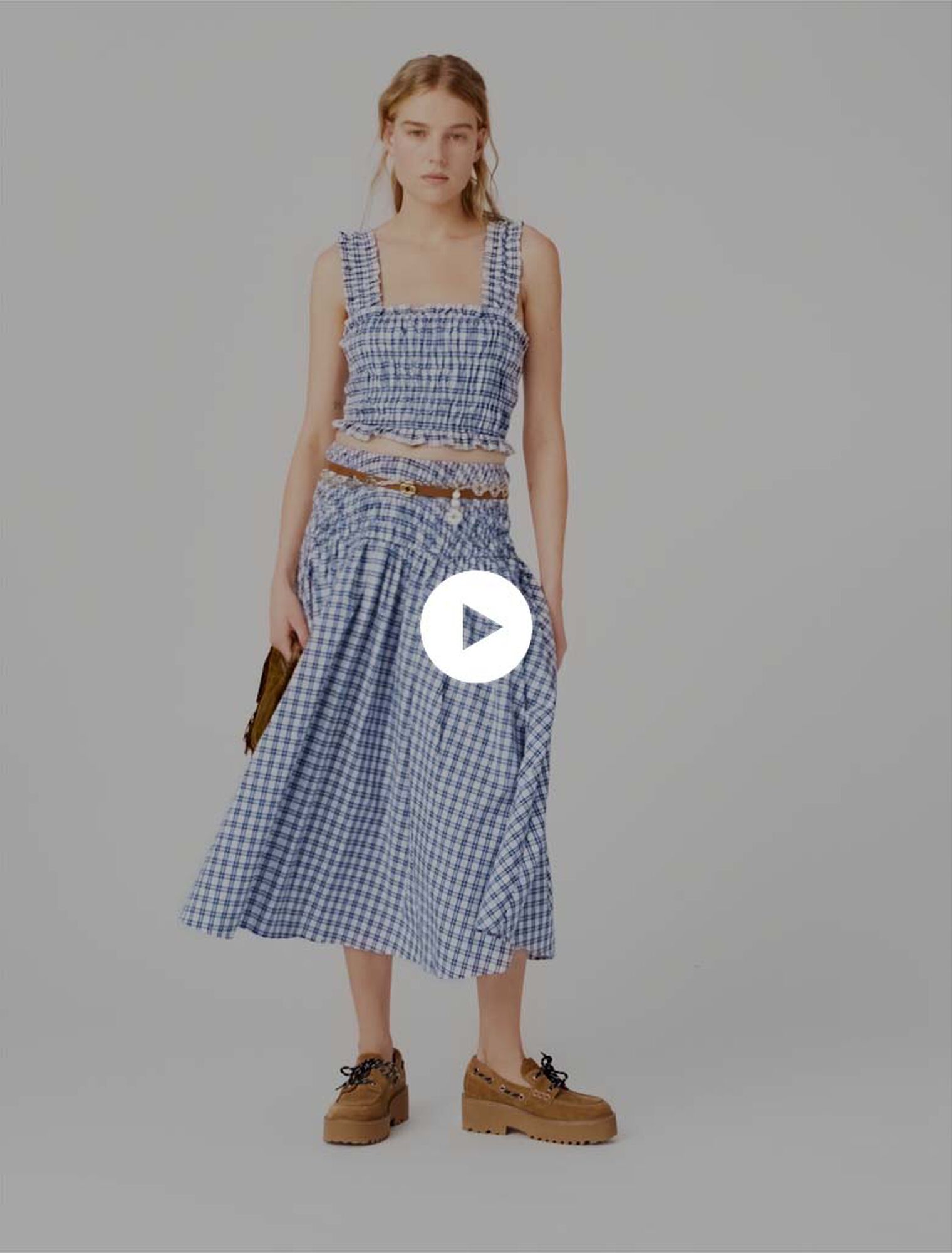 Top smock&eacute; en coton strass&eacute;