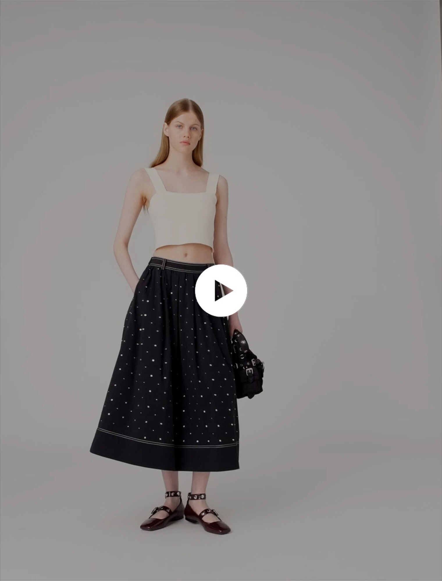 Jupe longue en coton cloutée