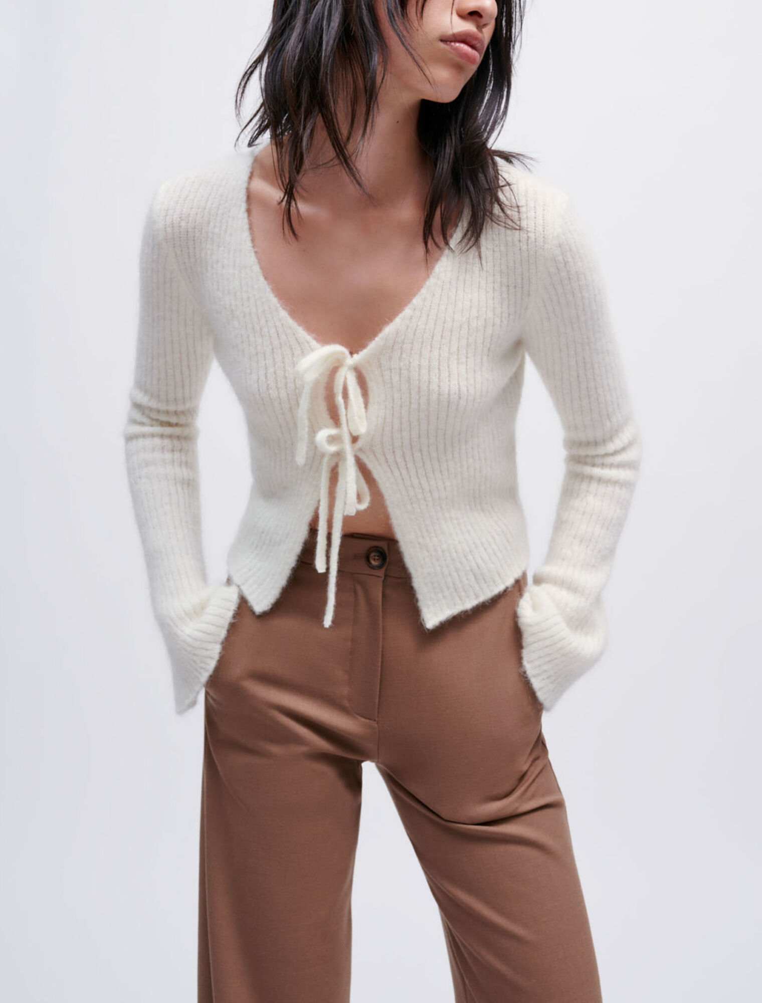 Cardigan en maille stretch à liens
