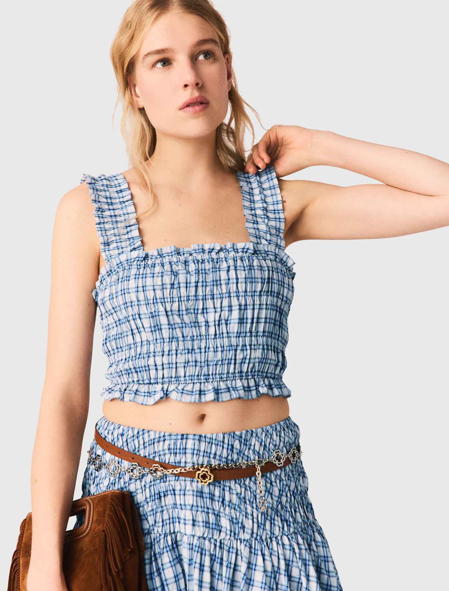 Top smock&eacute; en coton strass&eacute;