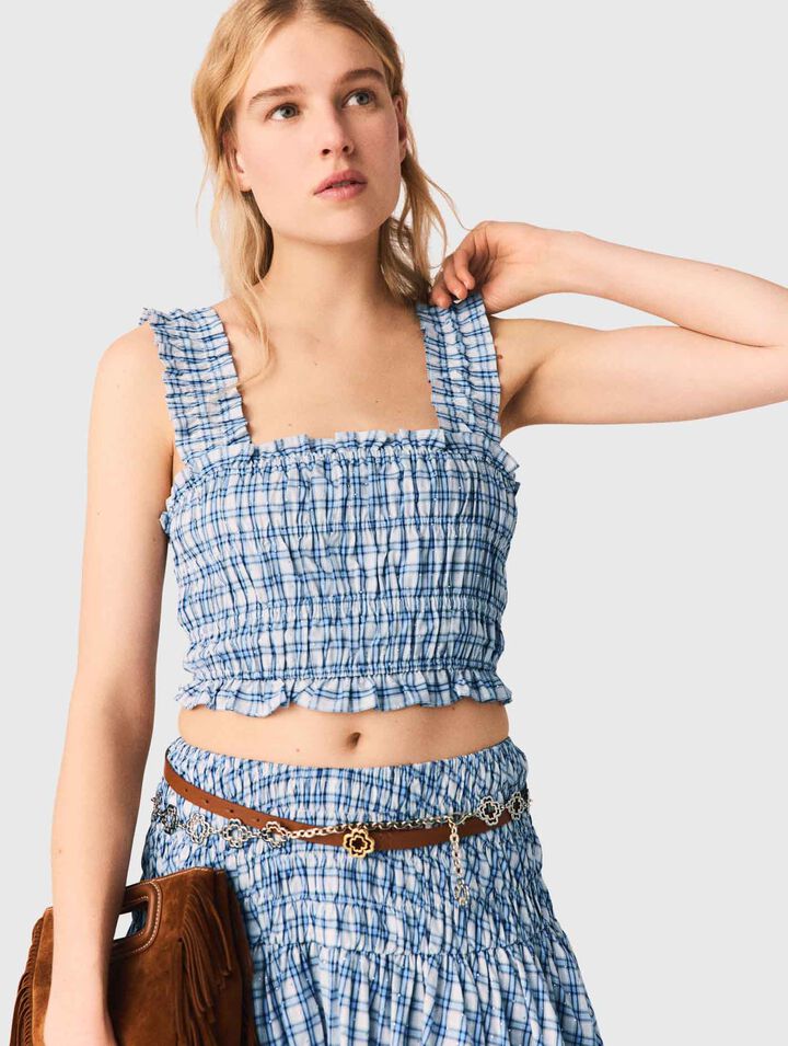 Top smock&eacute; en coton strass&eacute;