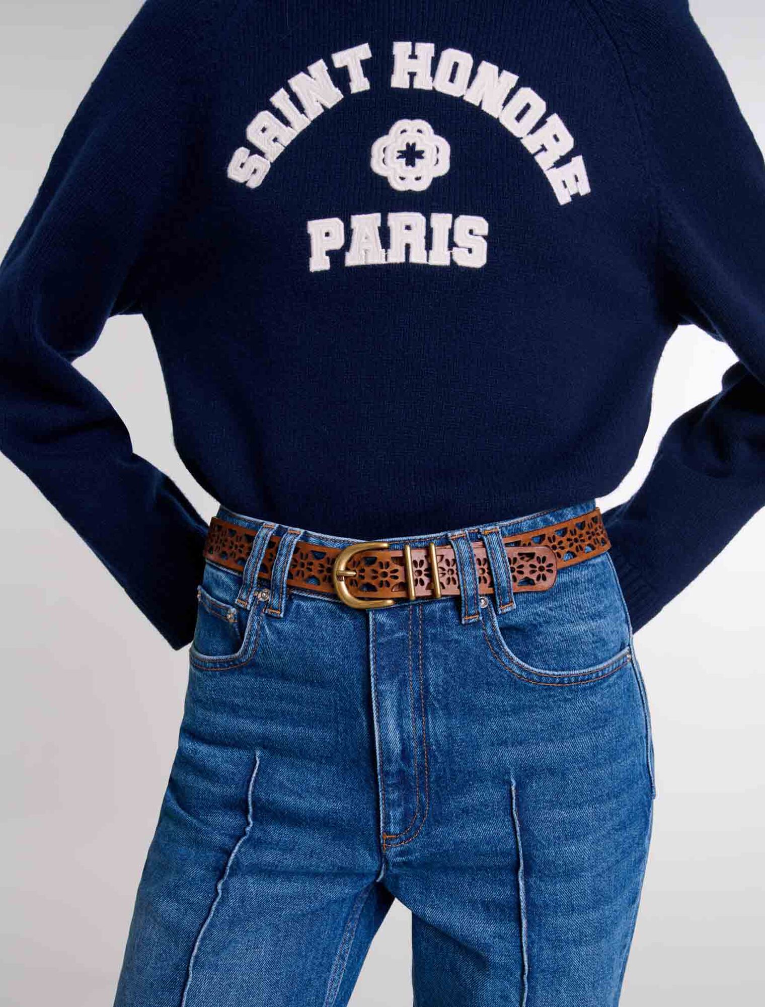 Ceinture en cuir détail fleurs