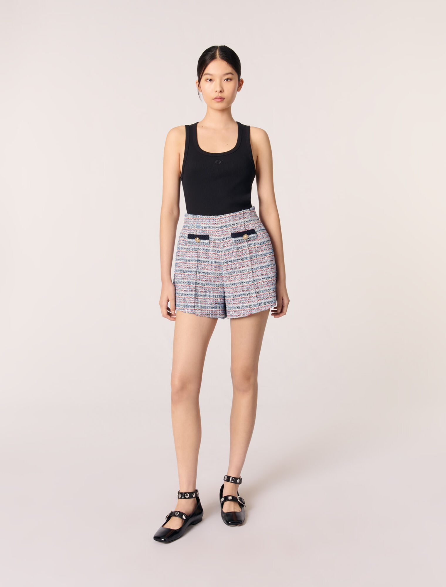 Short en tweed et galons contrastés