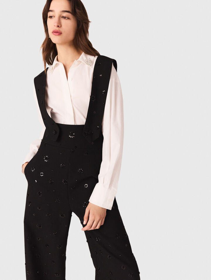 Pantalon à bretelles brodé