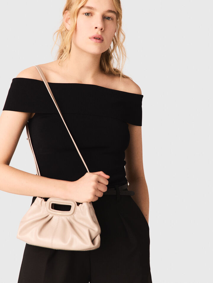 Top col bardot en maille c&ocirc;tel&eacute;e