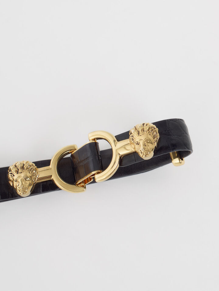 Ceinture fine en cuir à mors lion