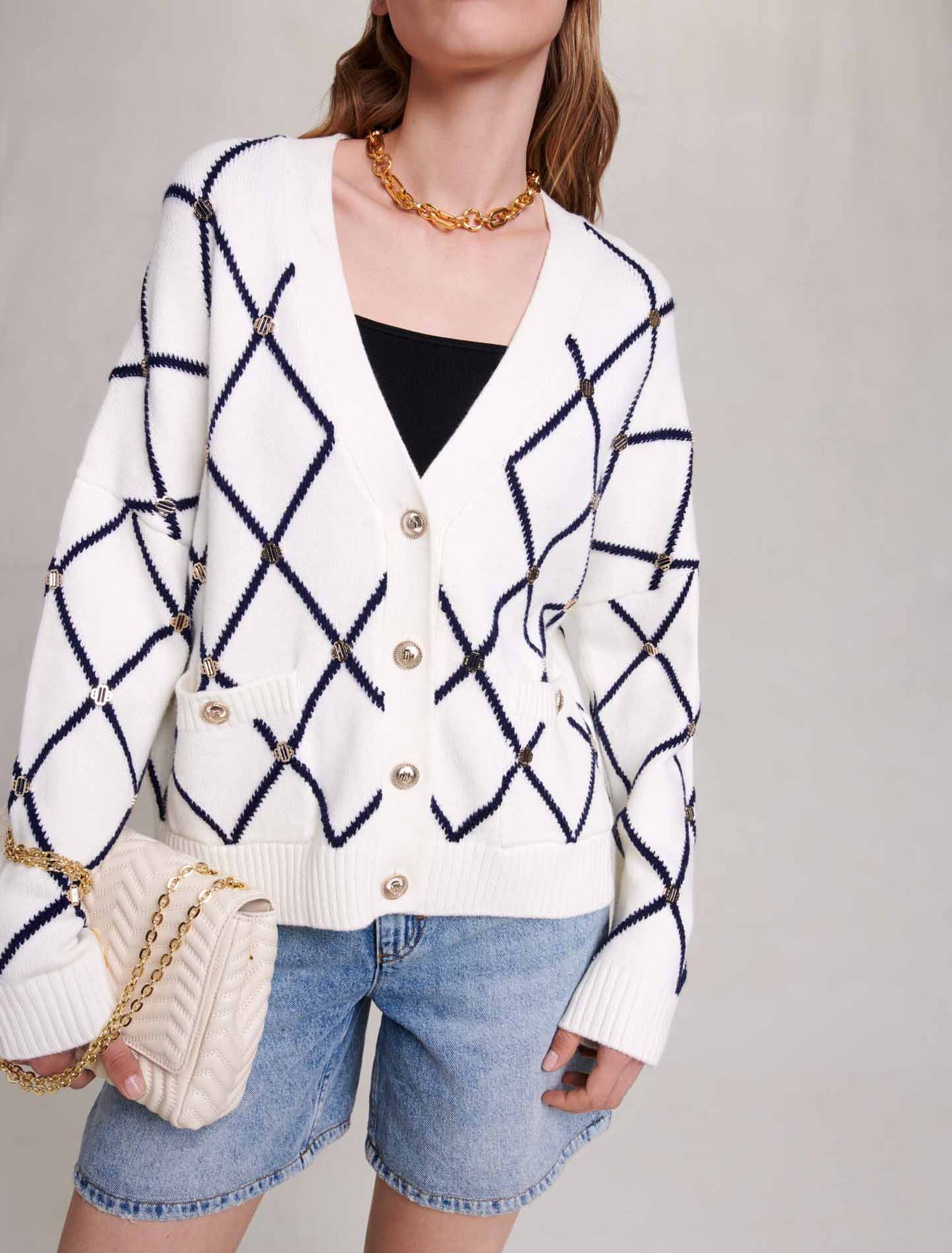 Cardigan en maille à motif losange