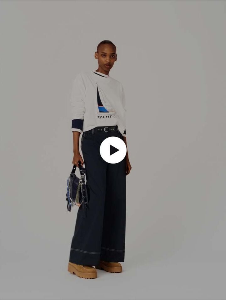 Pantalon en coton &agrave; ceinture cuir
